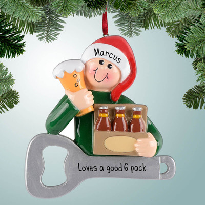 Personalized Beer Lover with Six Pack Christmas Ornament