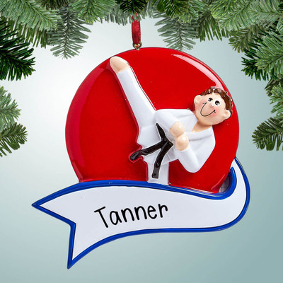 Christmas Ornament of Male Karate with Banner