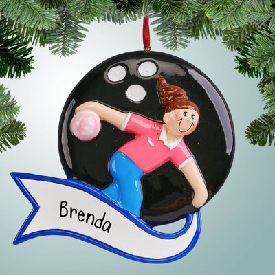 Christmas Ornament of Bowling Female with Banner Christmas Ornament of Bowling Female with Banner