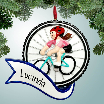 Christmas Ornament of Biker with Banner - Female Christmas Ornament of Biker with Banner - Female