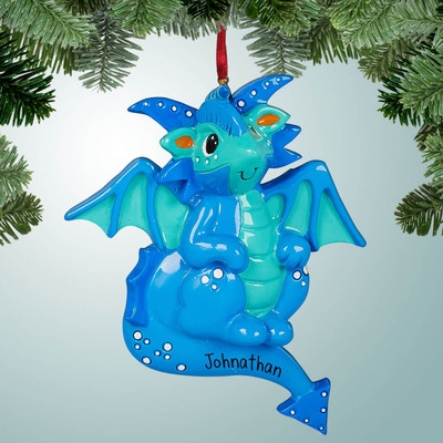 Christmas Ornament of Smiling Blue Dragon Christmas Ornament of Smiling Blue Dragon
