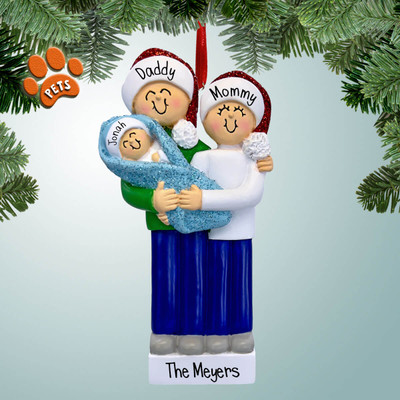 Personalized New Baby Boy with Sparkling Blanket Christmas Ornament Personalized New Baby Boy with Sparkling Blanket Christmas Ornament