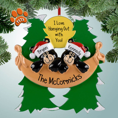 Personalized Bear Campers in Hammock Christmas Ornament Personalized Bear Campers in Hammock Christmas Ornament