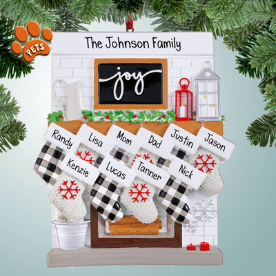 Personalized Joy Fireplace Family - 10 Christmas Ornament Personalized Joy Fireplace Family - 10 Christmas Ornament