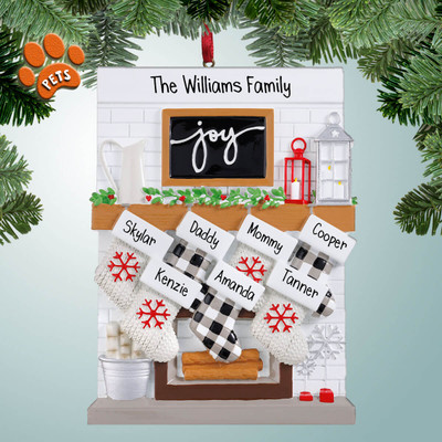 Personalized Joy Fireplace Family - 7 Christmas Ornament Personalized Joy Fireplace Family - 7 Christmas Ornament