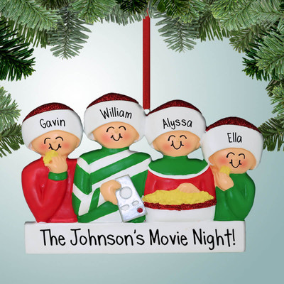 Personalized Family Movie Night - 4 Christmas Ornament Personalized Family Movie Night - 4 Christmas Ornament