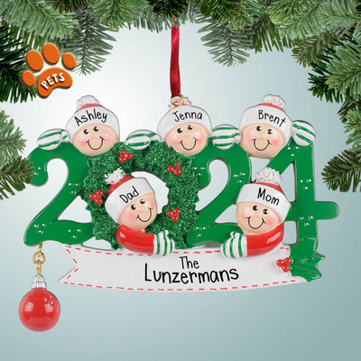 Personalized 2024 Family with Hanging Ornament - 5 Christmas Ornament Personalized 2024 Family with Hanging Ornament - 5 Christmas Ornament
