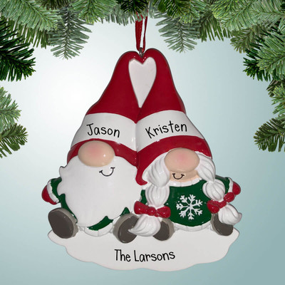 Personalized Happy Gnome Couple - 2 Christmas Ornament Personalized Happy Gnome Couple - 2 Christmas Ornament