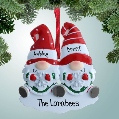 Personalized Gnome Couple with Snowflake - 2 Christmas Ornament Personalized Gnome Couple with Snowflake - 2 Christmas Ornament