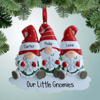 Personalized Gnome Family with Snowflake - 3 Christmas Ornament Personalized Gnome Family with Snowflake - 3 Christmas Ornament