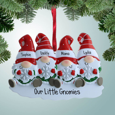 Personalized Gnome Family with Snowflake - 4 Christmas Ornament Personalized Gnome Family with Snowflake - 4 Christmas Ornament