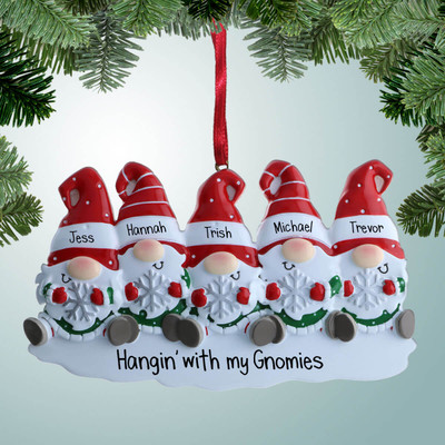 Personalized Gnome Family with Snowflake - 5 Christmas Ornament Personalized Gnome Family with Snowflake - 5 Christmas Ornament