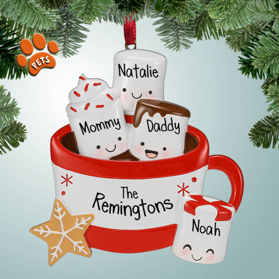 Personalized Hot Cocoa Family with Star - 4 Christmas Ornament Personalized Hot Cocoa Family with Star - 4 Christmas Ornament