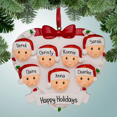 Personalized Heart Faces with Bow Christmas Ornament - 7 Personalized Heart Faces with Bow Christmas Ornament - 7