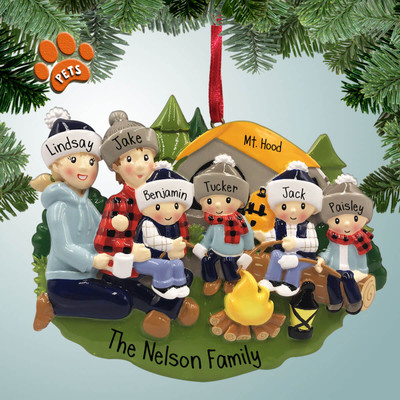 Personalized Camping Scene Family - 6 Christmas Ornament Personalized Camping Scene Family - 6 Christmas Ornament