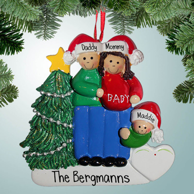 Personalized Expecting Family in Blue Jeans - Brown Hair F Personalized Expecting Family in Blue Jeans - Brown Hair F