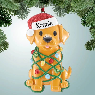 Personalized Golden Retriever Wrapped in Lights Christmas Ornament