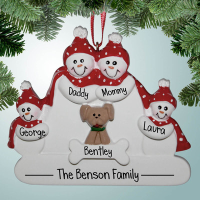 image of Snowman Family with Tan Dog - 4 ornament