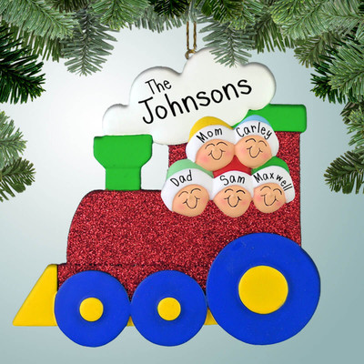 image of Train Family with Blue Wheels - 4 ornament image of Train Family with Blue Wheels - 4 ornament