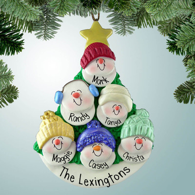 Personalized Snowman Family in Tree - 6 Christmas Ornament Personalized Snowman Family in Tree - 6 Christmas Ornament