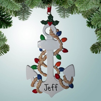Christmas Ornament of White Anchor with Christmas Lights Christmas Ornament of White Anchor with Christmas Lights