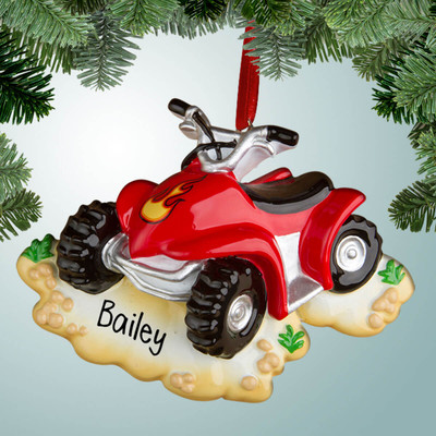 Christmas Ornament of Red 4-Wheeler on Sand Christmas Ornament of Red 4-Wheeler on Sand