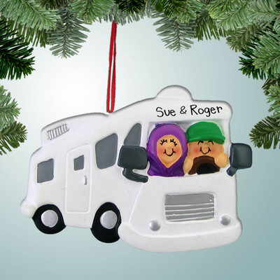Christmas Ornament of White Motor Home Couple