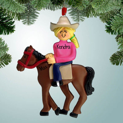 Christmas Ornament of Horseback Rider - Female Blonde Christmas Ornament of Horseback Rider - Female Blonde