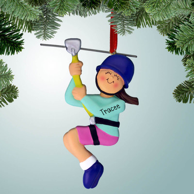 Christmas Ornament of Zipline with Yellow Rope - Female Brown Christmas Ornament of Zipline with Yellow Rope - Female Brown