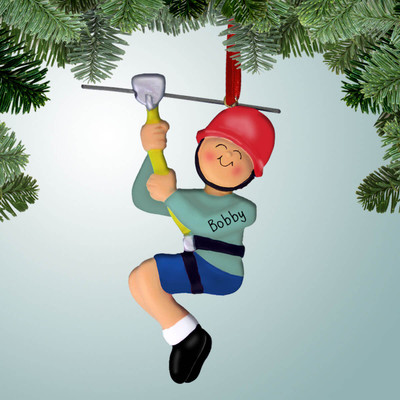 Christmas Ornament of Zipline with Yellow Rope - Male Christmas Ornament of Zipline with Yellow Rope - Male