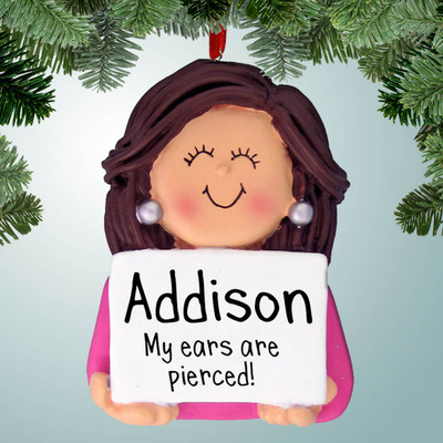 Christmas Ornament of 1st Earrings - Brown Hair Christmas Ornament of 1st Earrings - Brown Hair