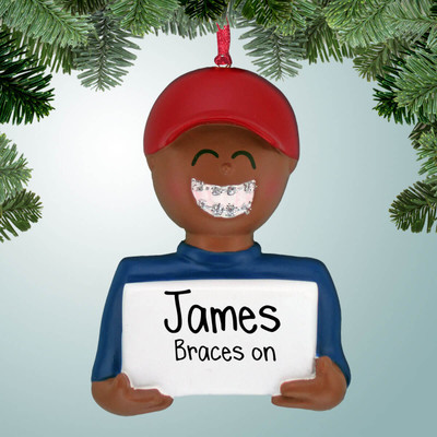 Christmas Ornament of Boy with Braces - Dark Skin Christmas Ornament of Boy with Braces - Dark Skin