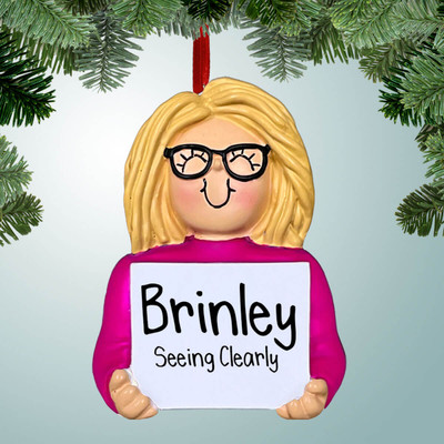 Christmas Ornament of Eyeglasses Girl with Blonde Hair Christmas Ornament of Eyeglasses Girl with Blonde Hair