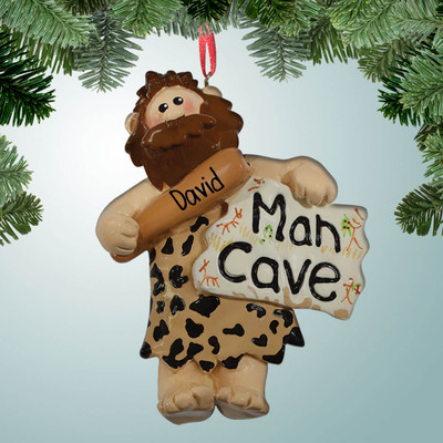 Christmas Ornament of Caveman in Man Cave