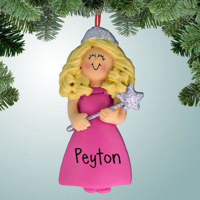 Christmas Ornament of Pink Dress Princess with Silver Wand - Blonde