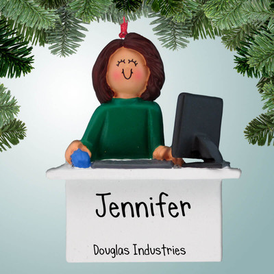 Christmas Ornament of Computer Worker Female - Brown Hair Christmas Ornament of Computer Worker Female - Brown Hair