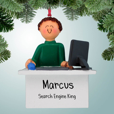 Christmas Ornament of Computer Worker Male - Brown Hair Christmas Ornament of Computer Worker Male - Brown Hair