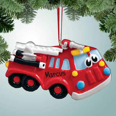 Christmas Ornament of Fire Truck Toy with Eyes Christmas Ornament of Fire Truck Toy with Eyes