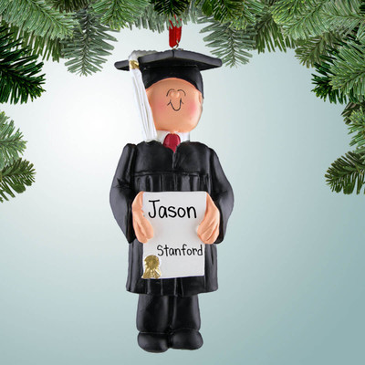 Christmas Ornament of Graduate Male with Ribbon on Diploma Christmas Ornament of Graduate Male with Ribbon on Diploma
