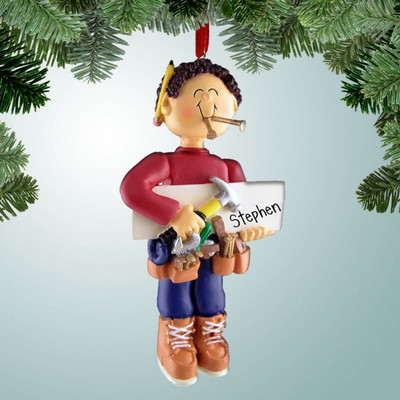 Christmas Ornament of Carpenter with Red Shirt - Brown Hair Christmas Ornament of Carpenter with Red Shirt - Brown Hair