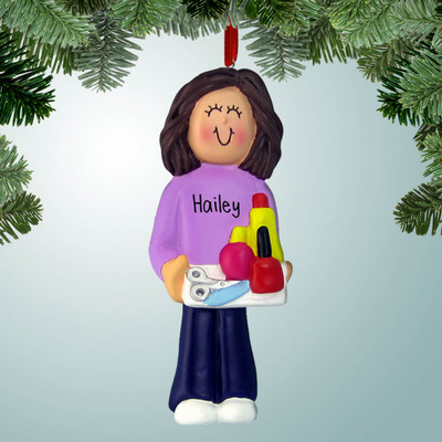 Christmas Ornament of Manicurist with Purple Shirt - Brown Christmas Ornament of Manicurist with Purple Shirt - Brown