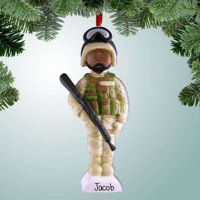 Christmas Ornament of Military Personnel with Digicams - Dark Skin Christmas Ornament of Military Personnel with Digicams - Dark Skin