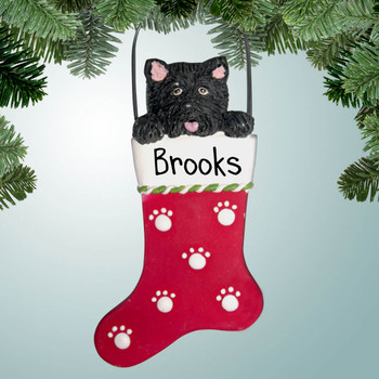 Dog Christmas Ornaments Black Terrier In Stocking Personalized