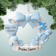 Personalized Baby's 1st Christmas with Big Blue Bow - Boy Christmas Ornament