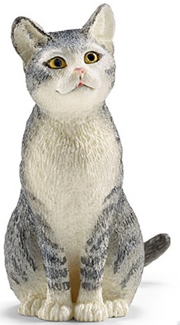 Schleich - Cat Sitting #13771 - Adorable Grey Tabby Cat