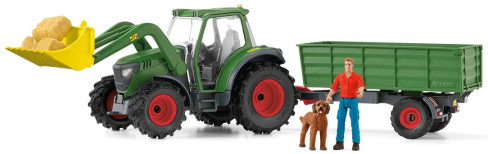 Schleich Tractor w/ Trailer, Farmer and Hay Bale #42379