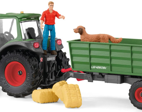 Schleich Tractor w/ Trailer, Farmer and Hay Bale #42379