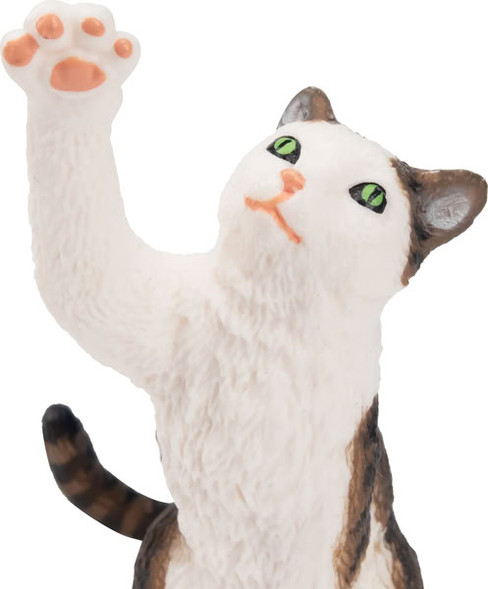 Toymany Waving Tabby and White Cat - Mini #00118 - Front View