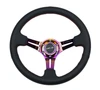 NRG Reinforced Steering Wheel (350mm / 3in. Deep) Blk Leather/Red Stitch w/Neochrome Slits - RST-018R-MCRS Photo - Close Up