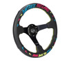 NRG Reinforced Steering Wheel - Oak Tree Outlaws 3in Deep/5mm Blk Spoke 350mm Wheel - Blk Perf Lthr - RST-036MB-OTOL-TRI Photo - Close Up